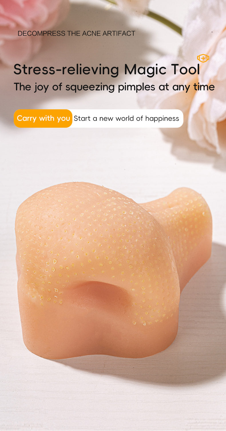 Stress Relief Toy - Portable Silicone Nose Model for Popping Blackheads, Whiteheads, and Strawberry Nose; Simulated Acne Squeezing to Relieve Pressure
